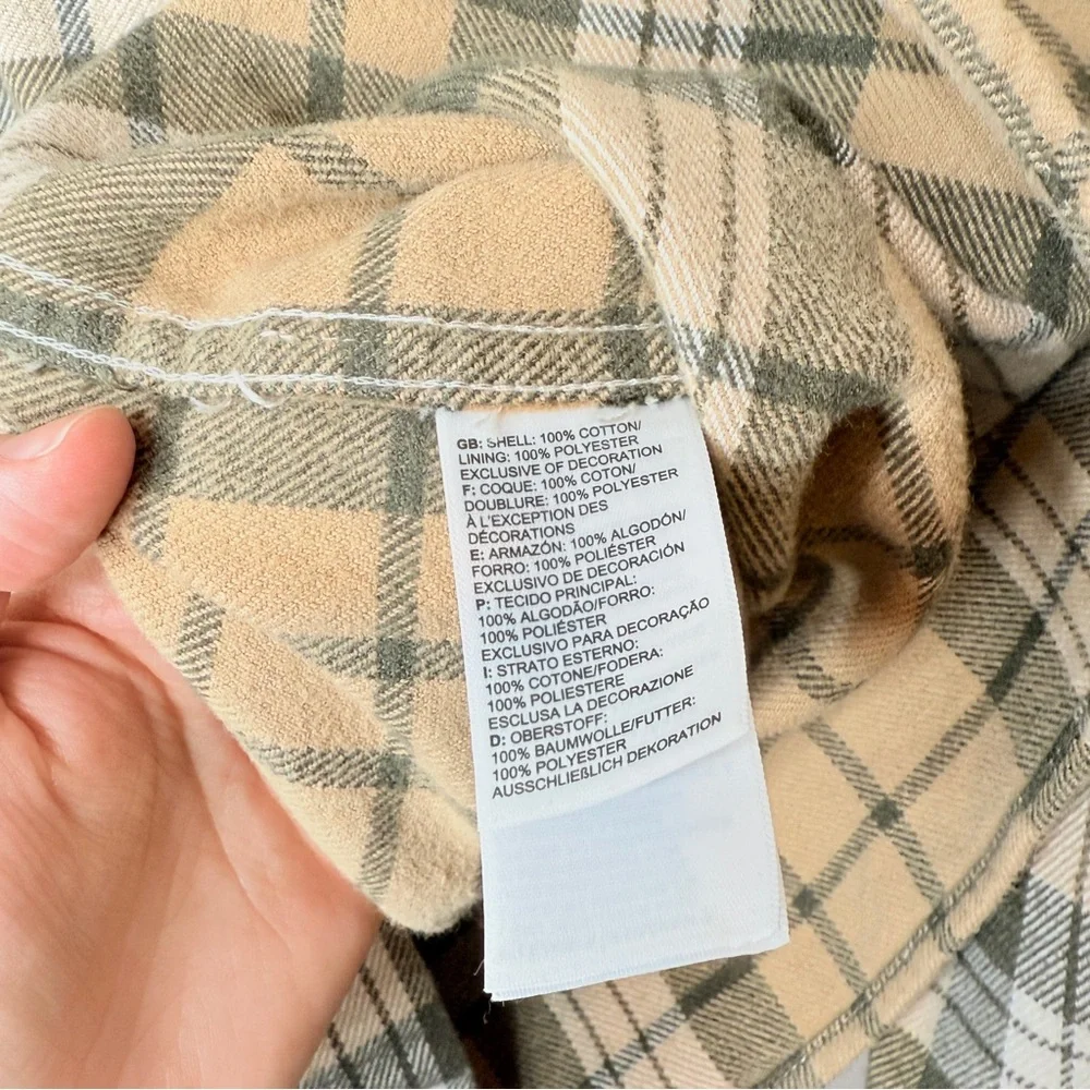 North Face Arroyo Cotton Plaid Flannel Button Down Shirt Olive Green Tan Large